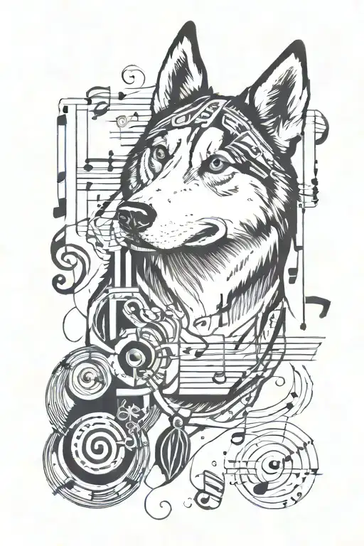 Husky Face Surrounded My Music Notes