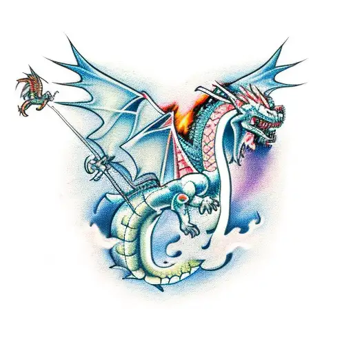 A Fierce Dragon Breathing Fire While Riding On A Helicopter