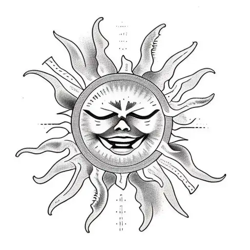 The Sun On The Chest Having Its Rays Spread Down To Make A Sleeve