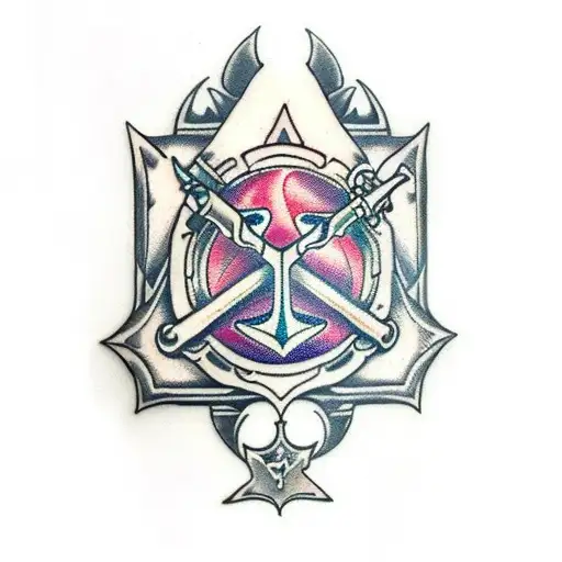 A Key-shaped Sword Piercing Through A Moon-shaped Shield