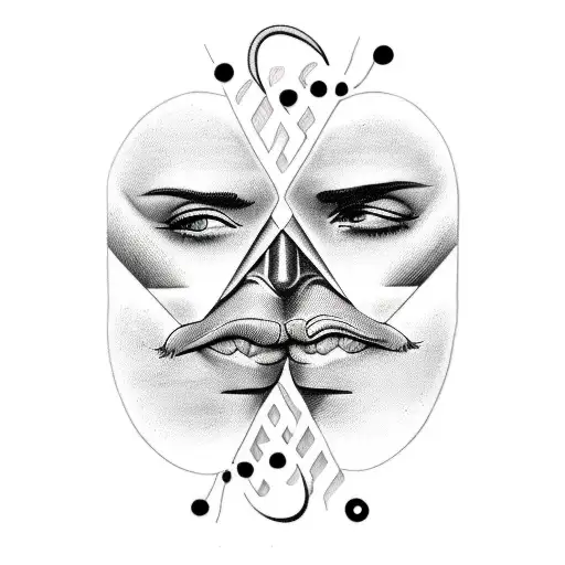 Two Faces Morphed Together Black And White