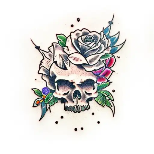 Broken Skull In Flowers