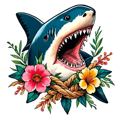 Shark And Flowers And Rope Intertwined