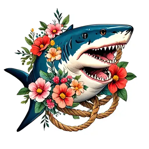 Shark And Flowers And Rope Intertwined