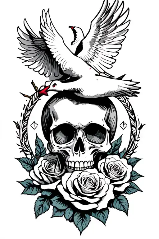Skull With Roses And White Dove Holy Spirit Above