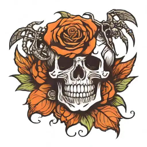 Skull With Rose And A Spider
