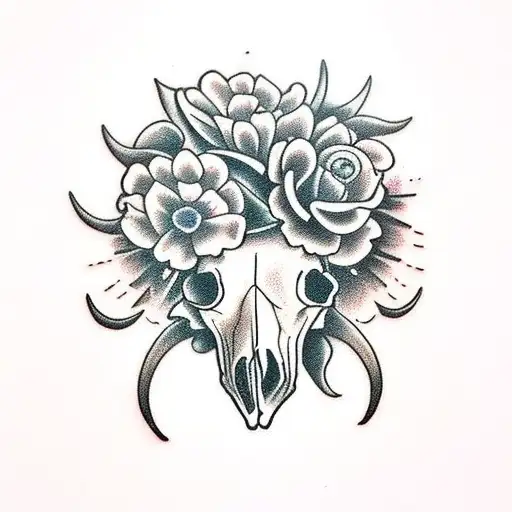 Cow Skull With Marigold Flowers