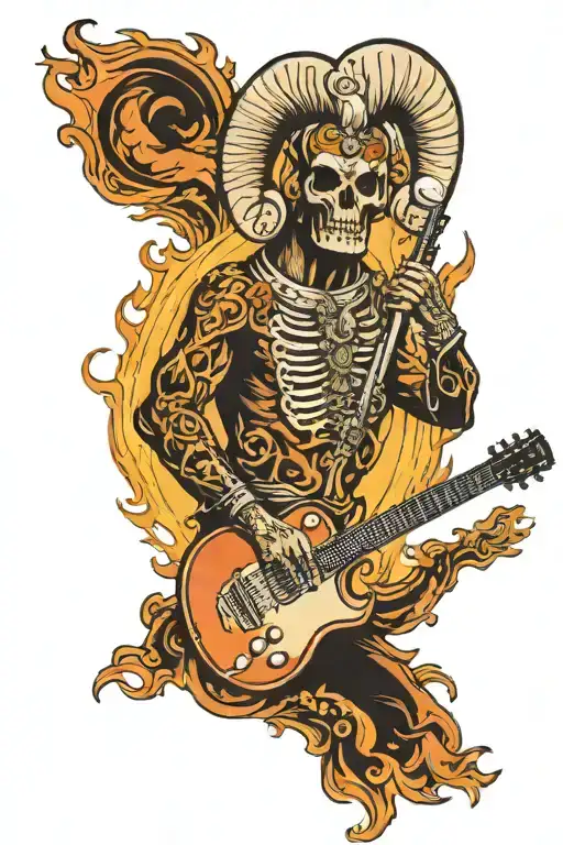 Guitarist With Human Body And Ram Head In Fire Frame