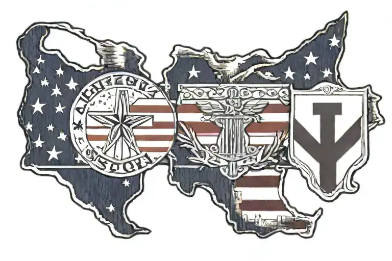 Arizona State Flag And United States Flag With A Cross Inbetween Them