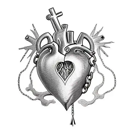 Anatomical Heart With Dagger And Chains