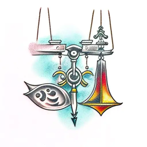 Libra Scale Hanging From The Handle Of A Sword