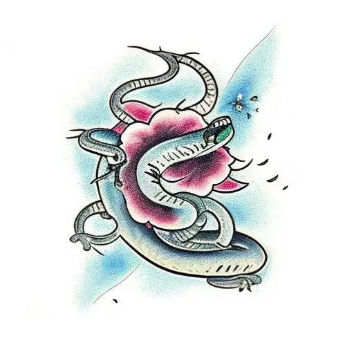 Black Snake With Peionas Flowers