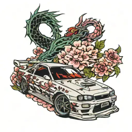 Zyxenberg Text And Car Skyline R-34 Japanesse Dragon Whit Sakura