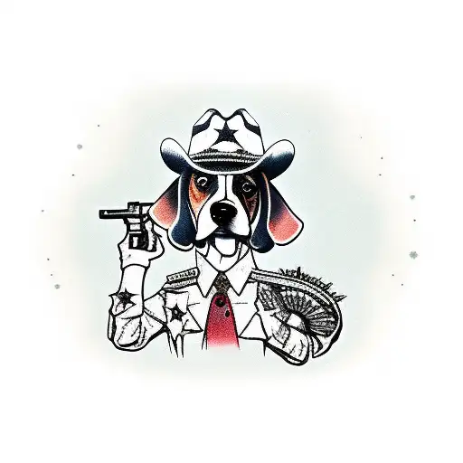 Beagle Dog With Cowboy Hat With Guns