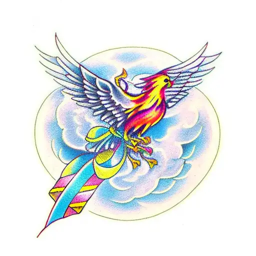 Phoenix With Geen Ribbon And Semi-colon Tattoo