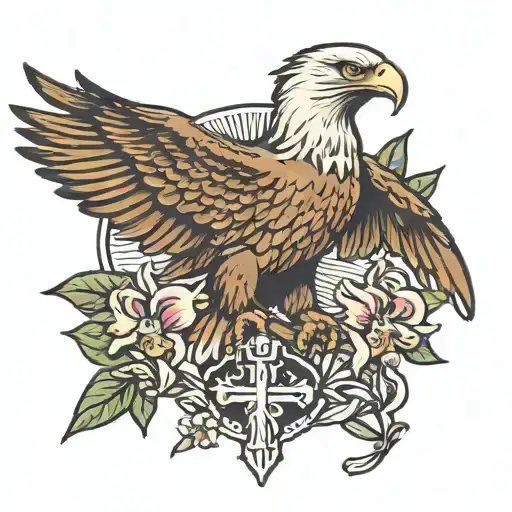 Eagle With Orchids And Pendant With Letter A That It Holds In Its Paws