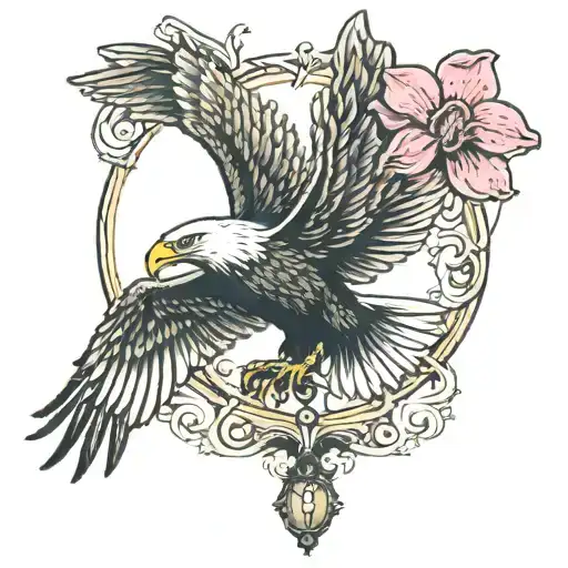 Eagle In Flight With Orchids And Pendant With Letter A That It Holds In Its Paws