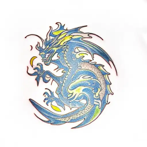 Dragon Flying Tattoo With Moon