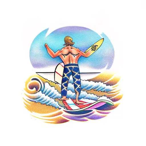 Surfer On Calm Water With Sun