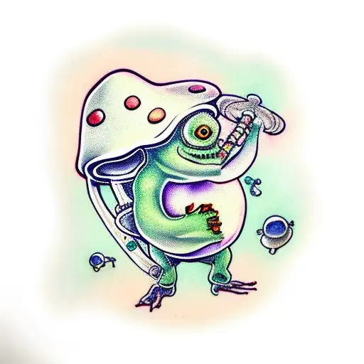 Mushroom Wizard Frog With Alien Staff