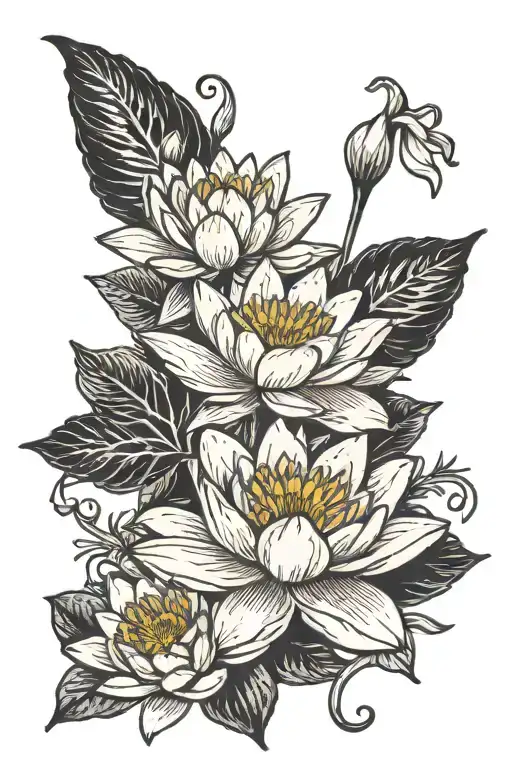 Water Lily And Larkspurs