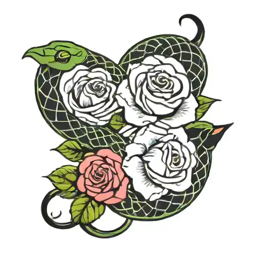 Hand Shaking A Snake Head With 3 Roses On Top