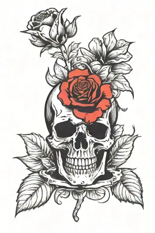 Skull With Bullet Hole Growin Rose