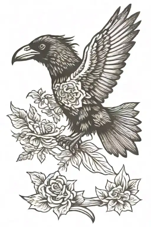 Crow Flying And Holding