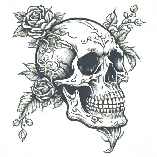 Skull With Mouth Opened And Flowers Growing Out Of Skull