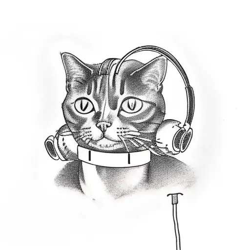 A Cat Wearing Headphones Listening To Shoegaze Music