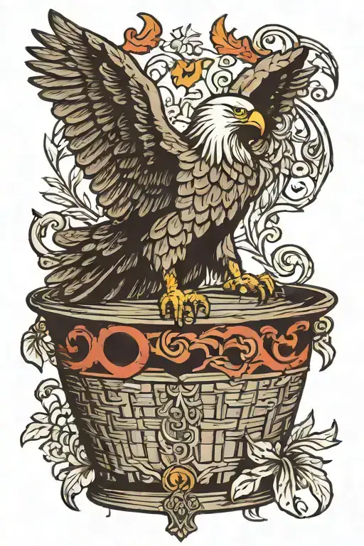 Medieval Eagle Sitting In A Hand Basket