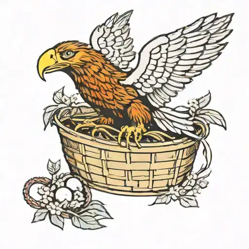 Illuminated Manuscript Eagle Nestled In A Hand Basket