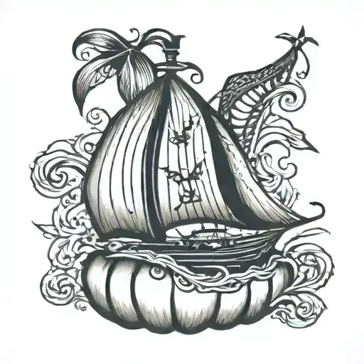 Sailor Jerry Style Sailboat Shaped Like A Pumpkin