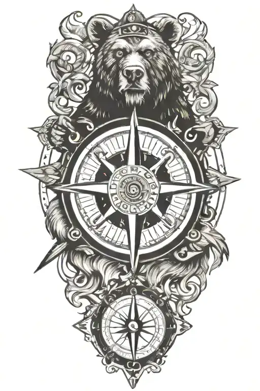 Viking Compass With Bear Head Growling