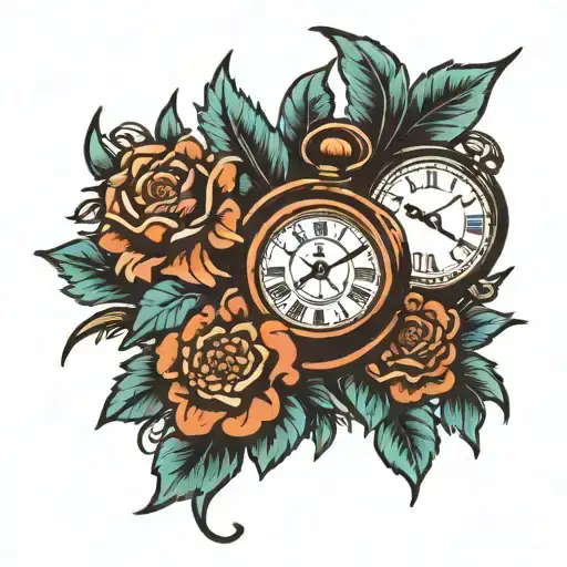 Clock And Flowers