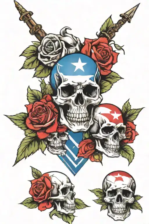 Skull Rosses Cuban Flag Merged