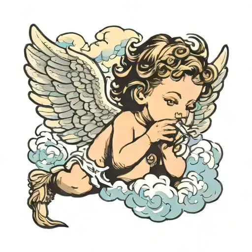 Baby Angel Smoking A Cigarette Surrounded By Clouds