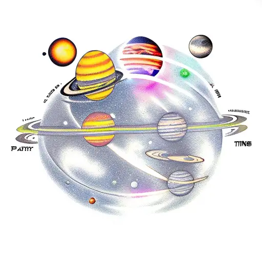 Line Solar System With Planets