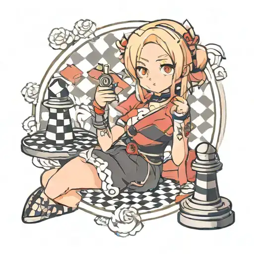 Sakura Haruno In Cubie Holding A Chess Piece Anime