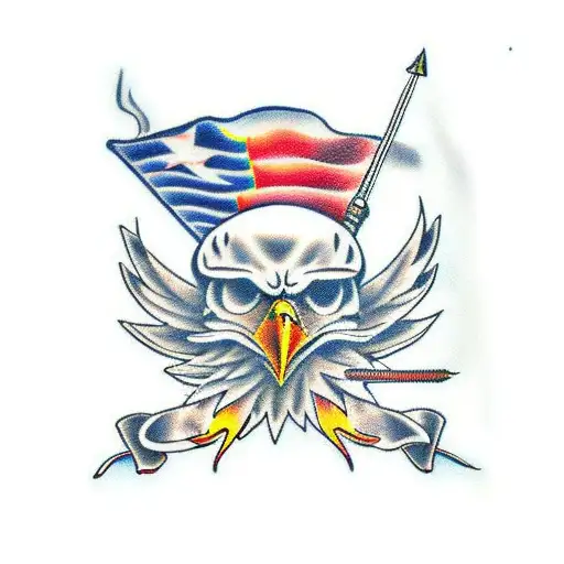 Eagle With Flames And Texas Flag
