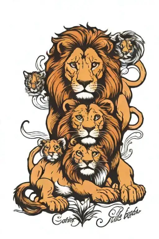 Lion And Lioness Two Cubs With A Representing A Quote Through Chaos Come Clarity