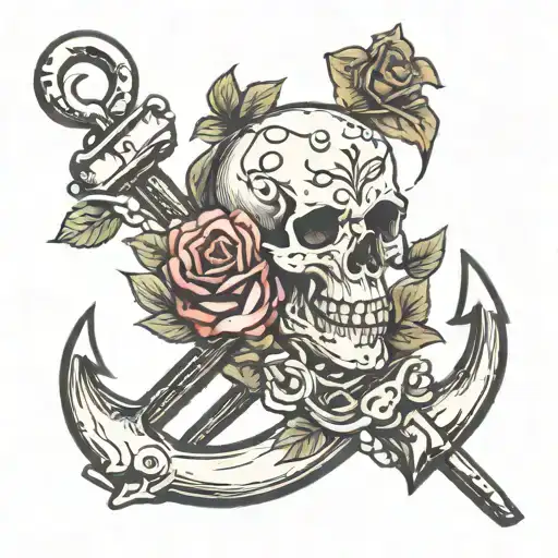 Skull Roses Anchor