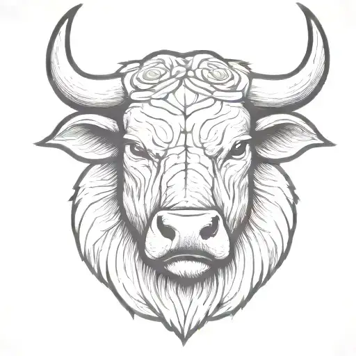 Bull Head With Roses