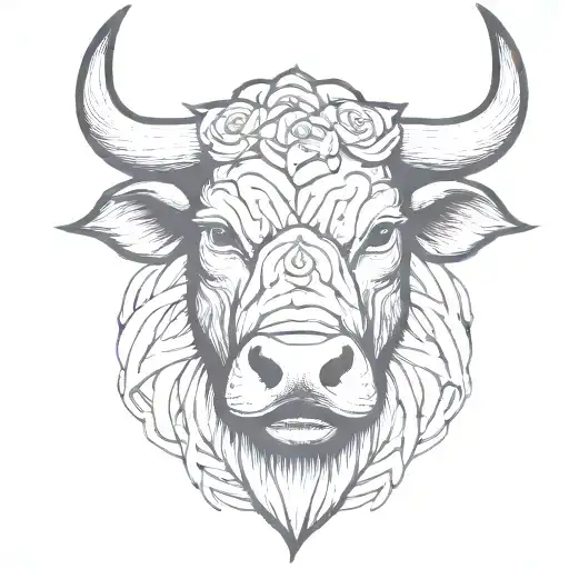Bull Head With Roses