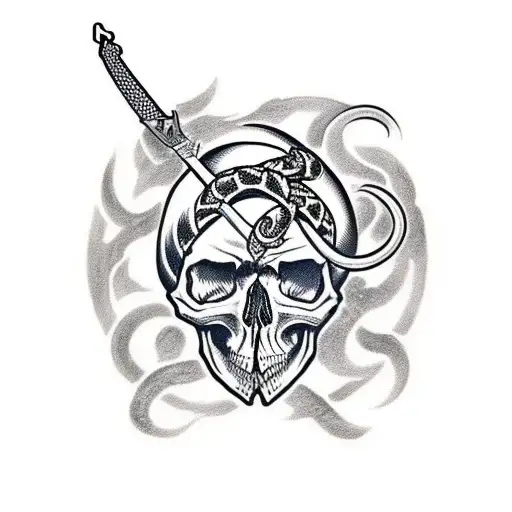 Skull With Sword And Snake