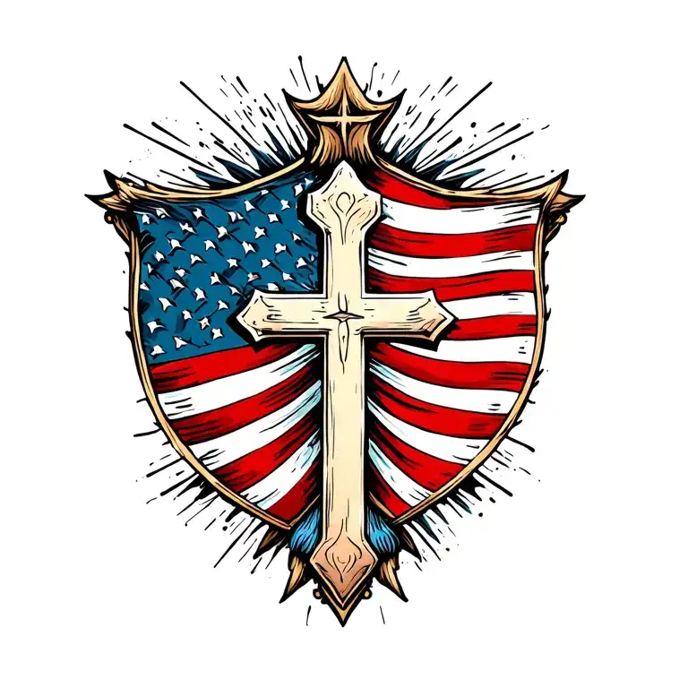 Usa Flag With A Cross