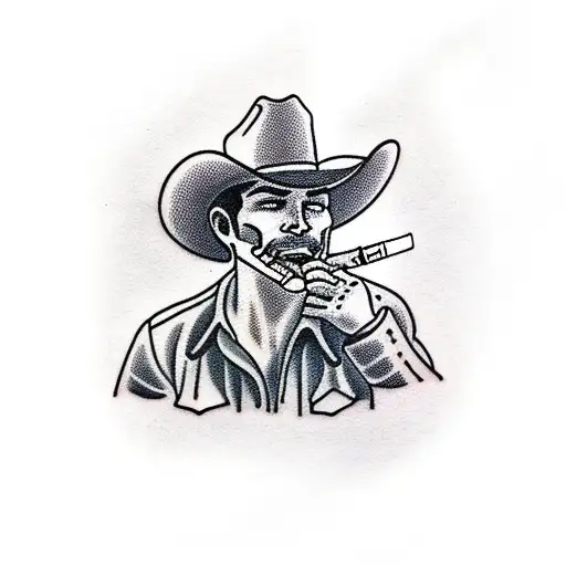 Cowboy Smoking On Horse