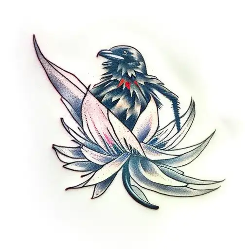 Raven Holding A Spider Lily