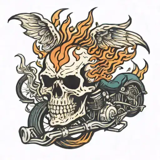 Motorcycle Skull With Flames Around It
