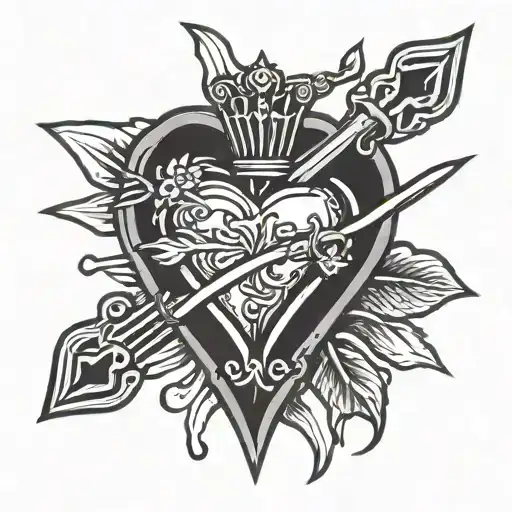 American Traditional Locked Heart With Dagger Piercing